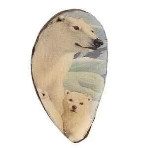 Vtg Antler Polar Bear Momma and Baby Pin Brooch